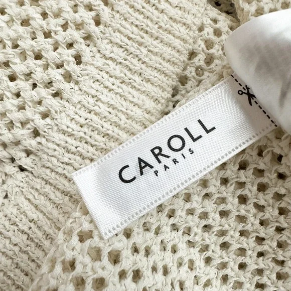 Caroll Paris Metallic Open Knit Linen Blend V-Neck Sweater Cream XS - Picture 14 of 14